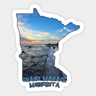 Minnesota State Outline - Grand Marais Sunset Sticker